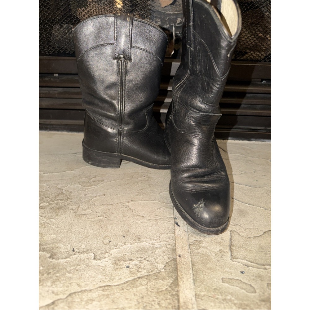 Justin Junior Black Vintage Cowboy Boots Size 2 D Round Toe Leather Mexico Made